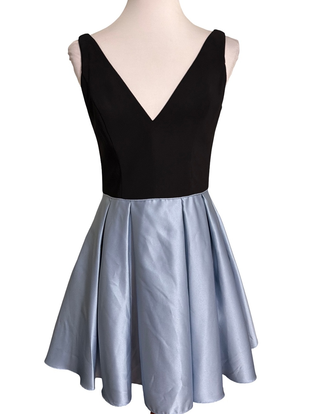 Betsy & Adam Black Bodice Light Blue Satin Midi Dress